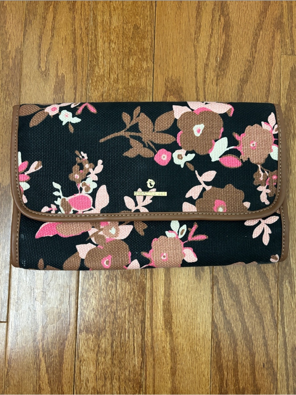 Ladies Floral Clutch Wallet - Black and Brown